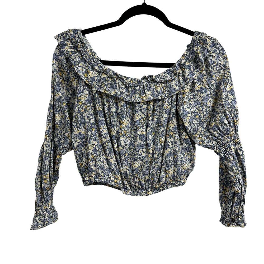 American Eagle Crop Floral Long Sleeve‎ Medium Off Shoulder Festival Boho